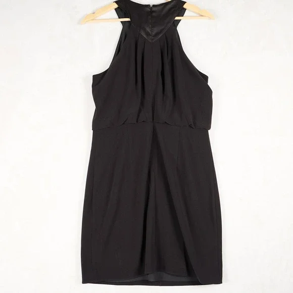 Halston Womens Black Halter Satin Trim Mini Cocktail Dress Front Key Hole Size 8 - Picture 3 of 13